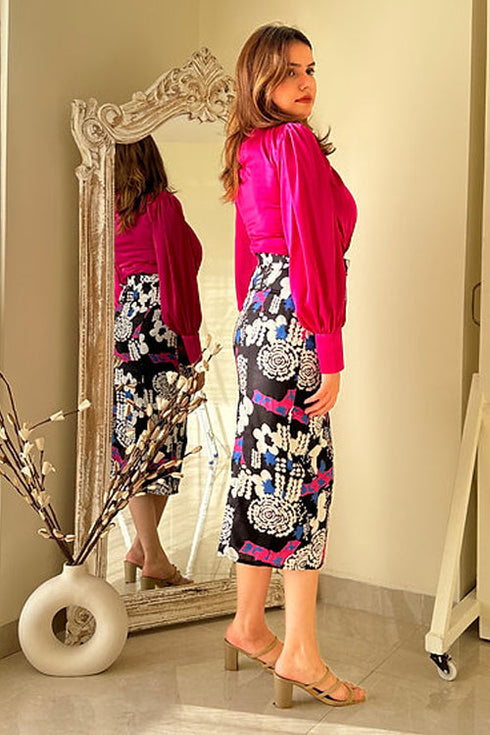 Black Pink Skirt Set